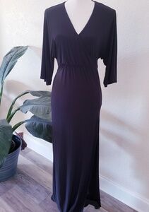 Asos Black Long Slit Dress Tie Waist Solid